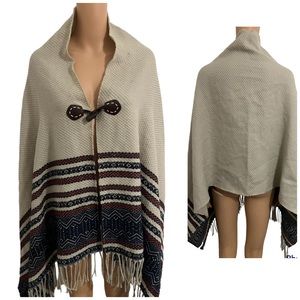 QUAGGI Women’s One Size Striped Shawl Poncho with fringes